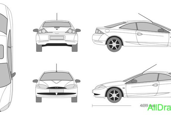 Ford Cougar (1999) - drawings (drawings) of the car